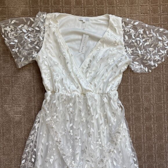 Baltic Born Marseille Embossed Maxi Dress Women's L White Long Slit Bride Fairy - Picture 4 of 10